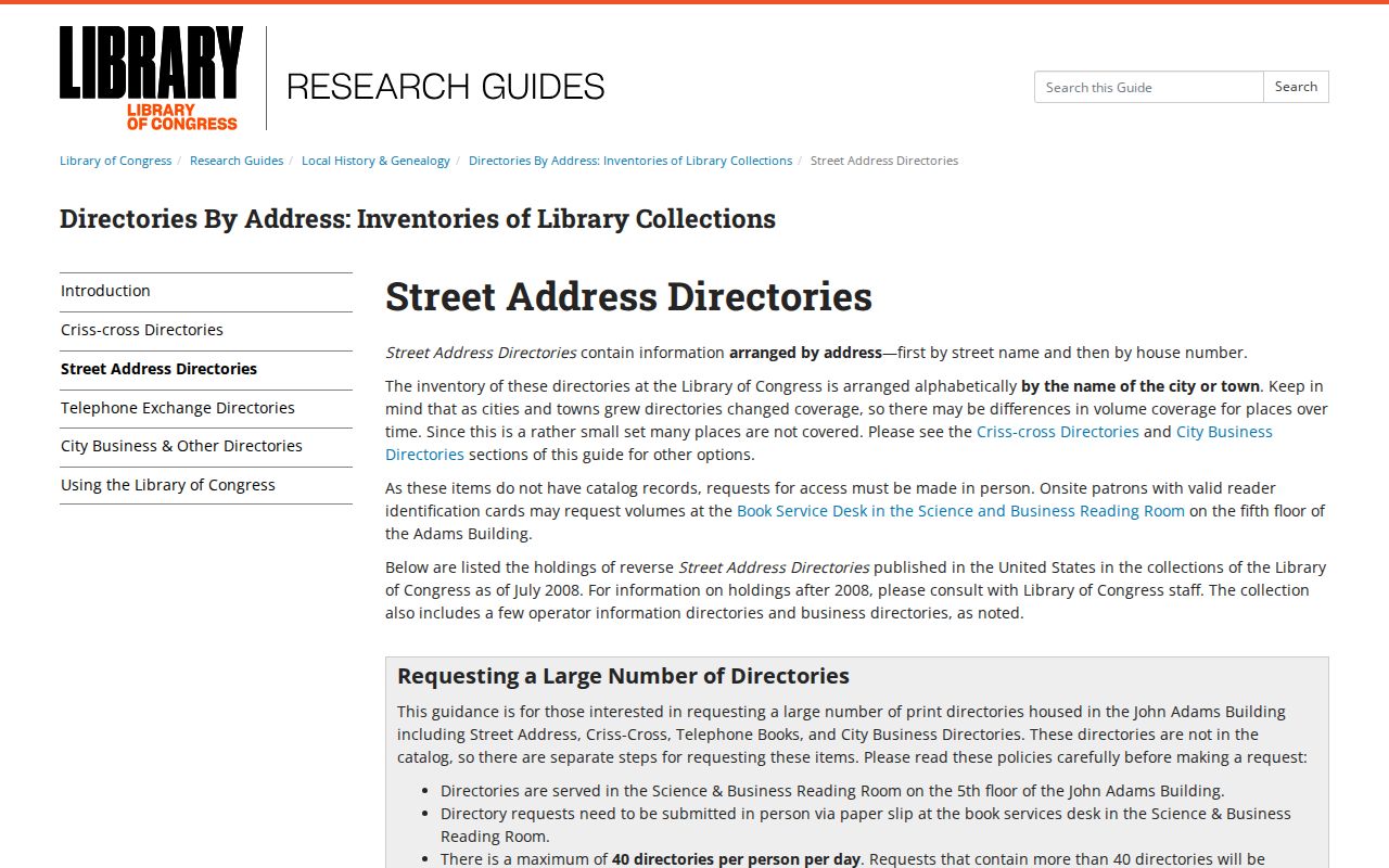 Hackensack city directory years in the Library of Congress street-address guide