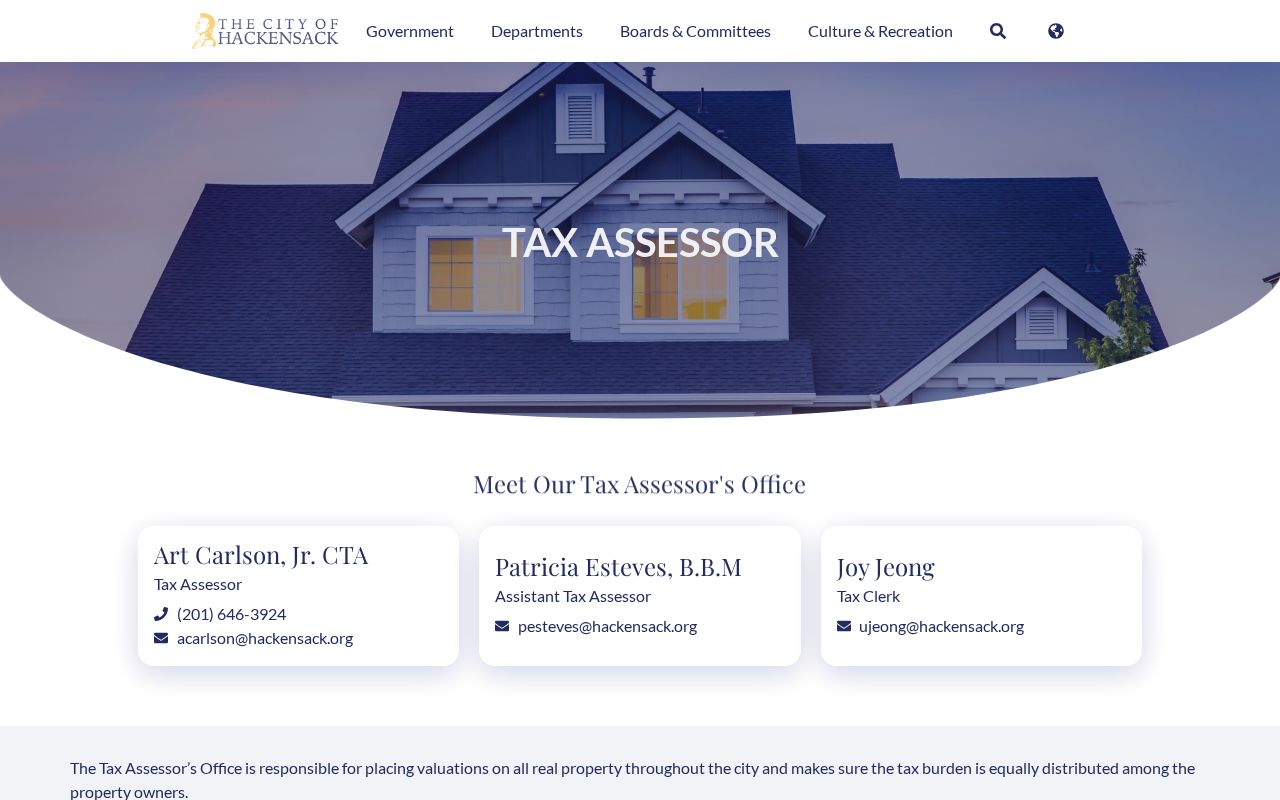 Hackensack street directory tax assessor guidance